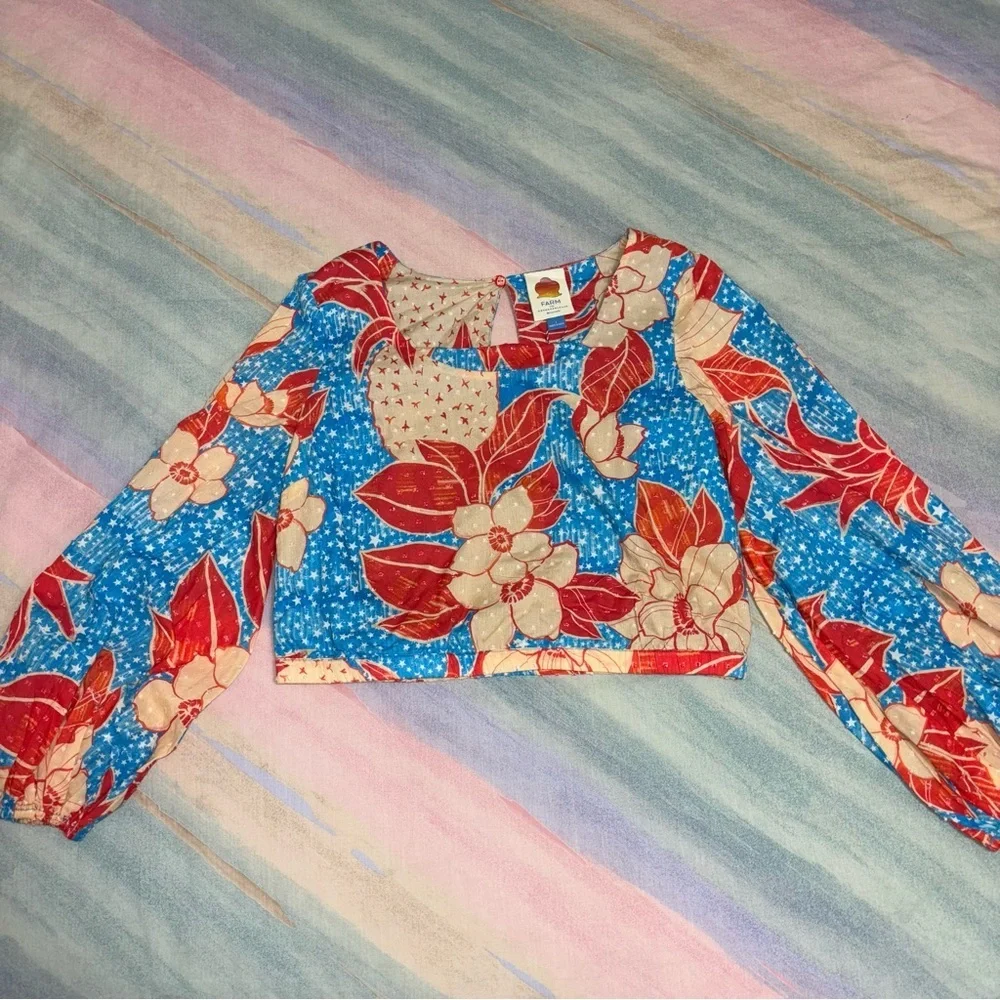 NWT Farm Rio x Anthropologie Puff-Sleeve Bubble Blouse size L